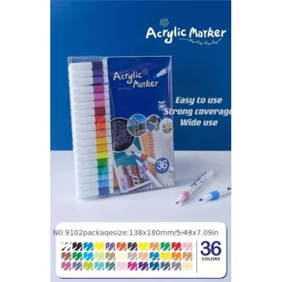 Acrylic markers,36 colors, quick-drying, with a rubber grip, suitable for all surfaces.